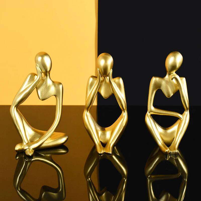 Resin Gold Thinker Statues Figurines Art Living Room Television Wine Cabinet Office Home Bookshelf Desktop Decorations Sculpture S260204