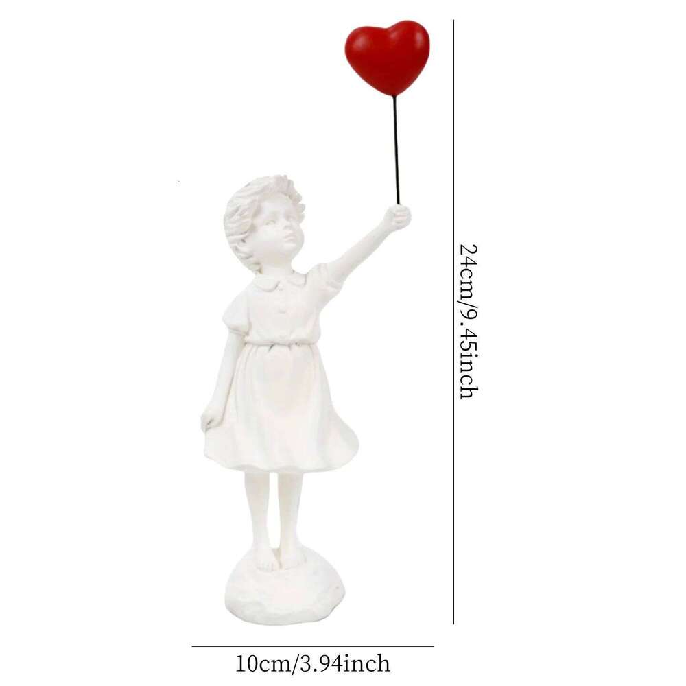 Statue, Girl's Love Art Sculpture, Crafts Home Statues, Girl with Balloon Resin Sculpture Figure S260204