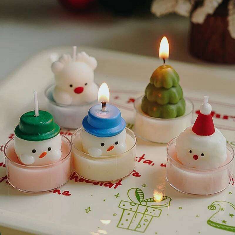 Christmas Tree Tea Snowman Santa Claus Shape Flame Aromatherapy Candle Holiday Party Decorative Candles Photo Props S260204