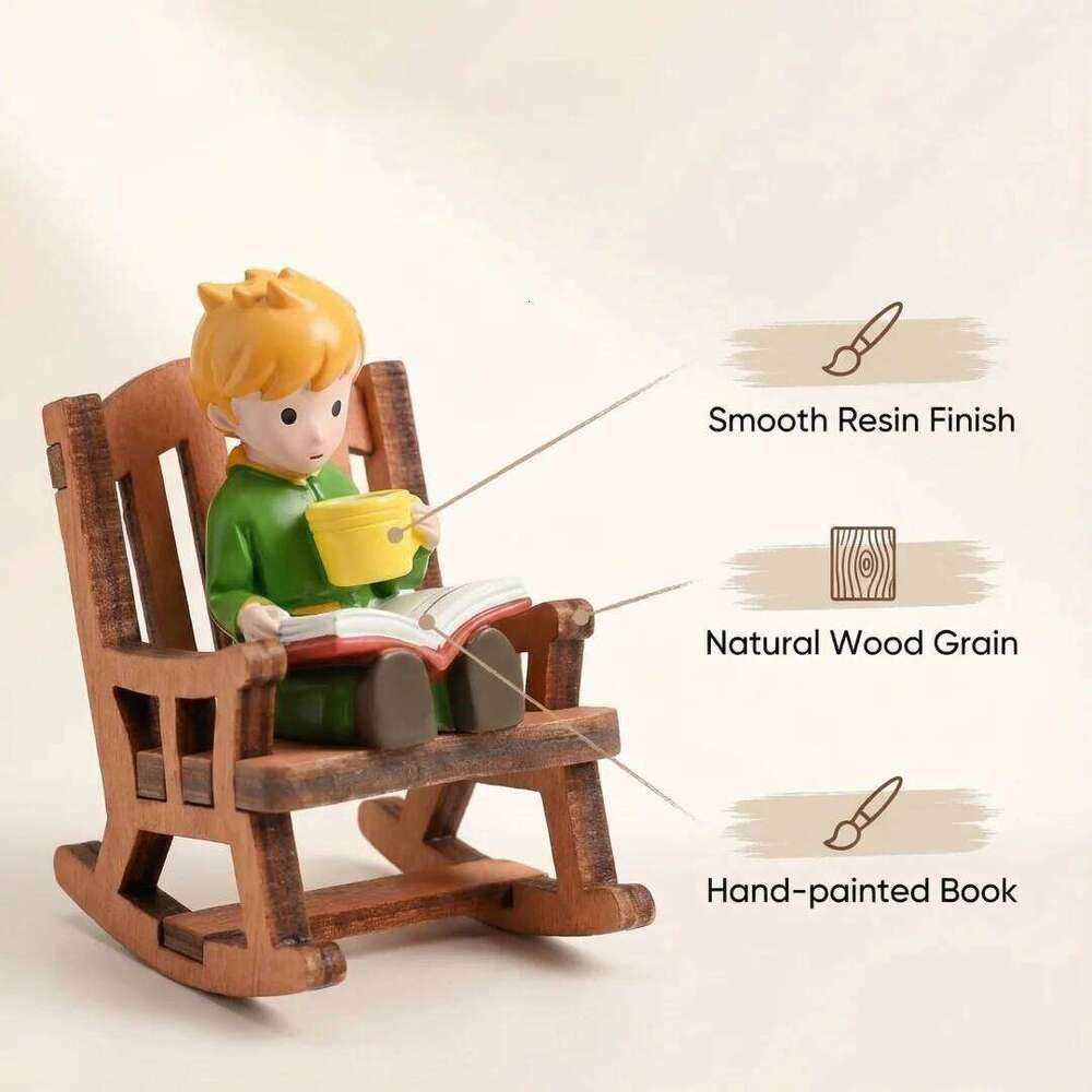 Fairy Tale Prince Rocking Chair Reading Figurine Cute Miniature Desktop Ornament for Home Office Shelf Dreamy Gift For Children S260204