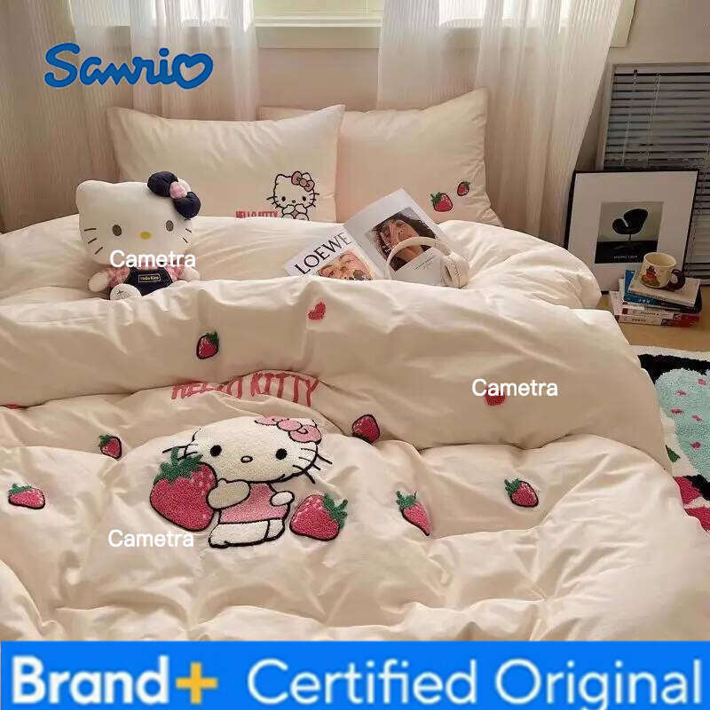 Sanrio Pure Cotton Cartoon Kitty Set Four-Piece Girl'S Bedding Quilt Cover Sheet Pillowcase Home Textile H26020511