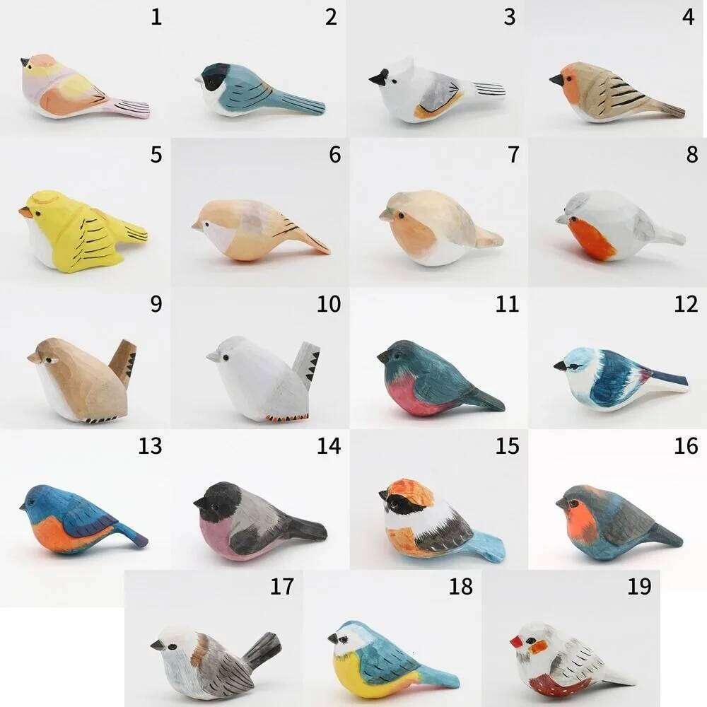 Creative Cute Wood Mini Carving Small Ornament Handmade Painting Wooden Bird Figurine Tabletop S260204