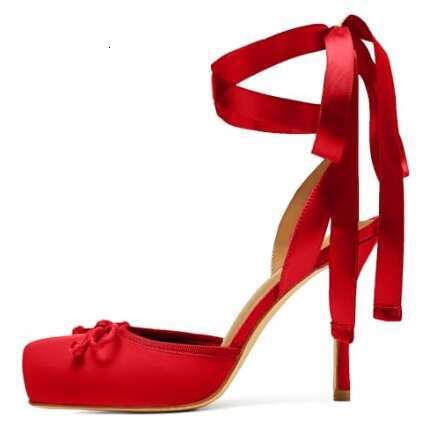 2026 Satin Ballet For Women Closed Square Toe Bow Ballerina Heels Lace Up High Heel Slingback Pumps Strappy Stiletto Mary Janes Elegant Party Shoes