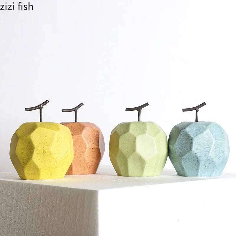Geometric Surface Apple Pear Statue Ceramic Crafts Desk Fruit Creative Home Decoration Ornament S260204