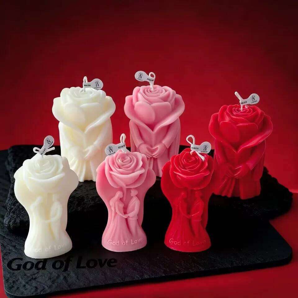 4Pcs Romantic Wedding Decoration Rose Couple Aromatherapy Candles Ins Creative Ornaments For Valentine's Day Gifts S260204