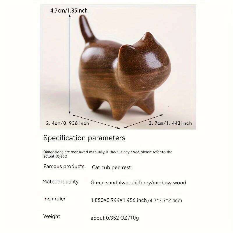 1Pc Handmade Wooden Kitten Figurine: a Unique Natural Texture Decorative Gift for Friends S260204