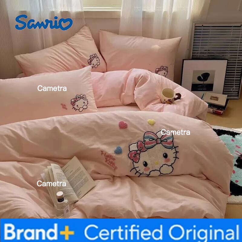 Sanrio Pure Cotton Cartoon Kitty Set Four-Piece Girl'S Bedding Quilt Cover Sheet Pillowcase Home Textile H260205