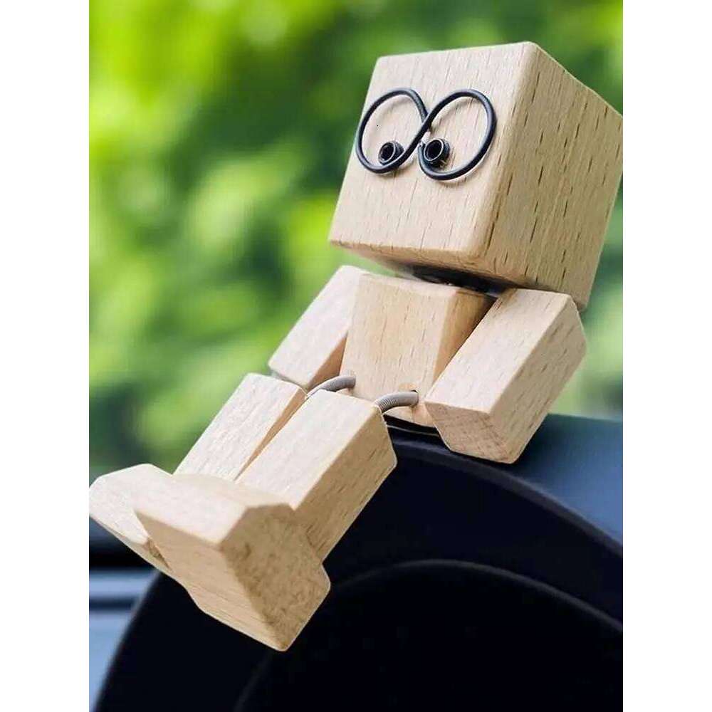 Shaking Wooden Figurine Man Tabletop Decor Creative Statue for Car Dashboard Study Shelf Display Desk Bedroom Living Room S260204