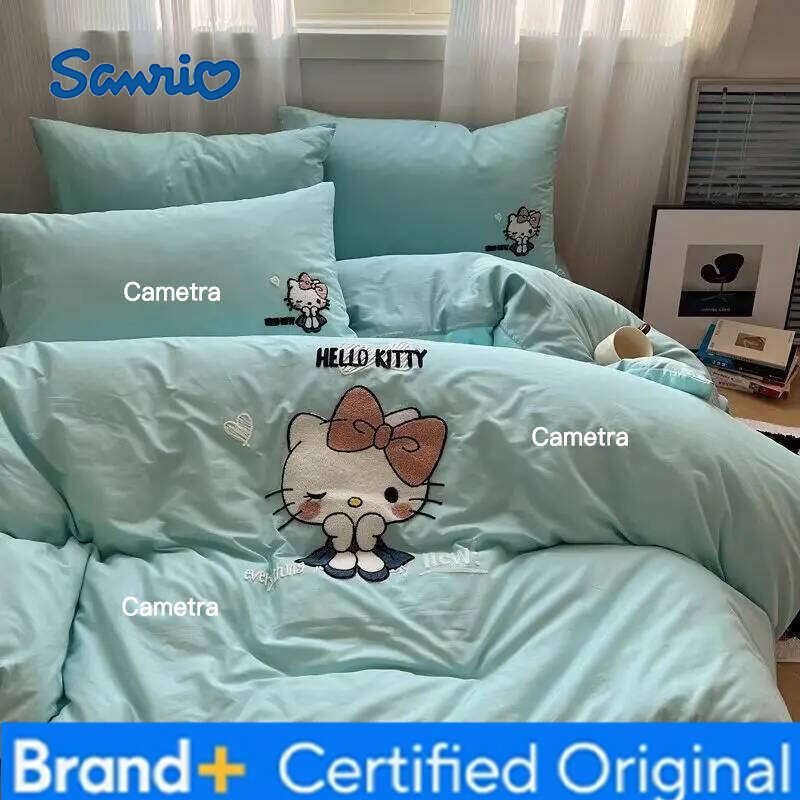 Sanrio Pure Cotton Cartoon Kitty Set Four-Piece Girl'S Bedding Quilt Cover Sheet Pillowcase Home Textile H26020511
