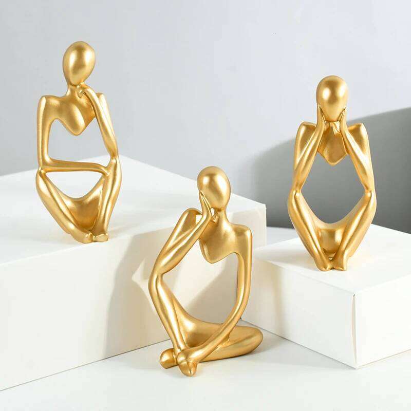 Resin Gold Thinker Statues Figurines Art Living Room Television Wine Cabinet Office Home Bookshelf Desktop Decorations Sculpture S260204