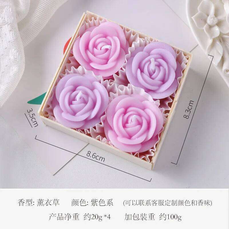 4pc/box Pink Purple Rose Box, Romantic Gift And Souvenir, Artificial Flower Scented Candle S260204