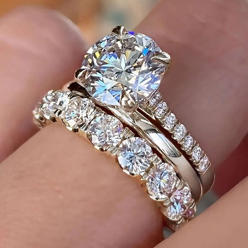 Zirconia Jewelry Trio Elegant Diamond-Set Ring Wedding Party Ring