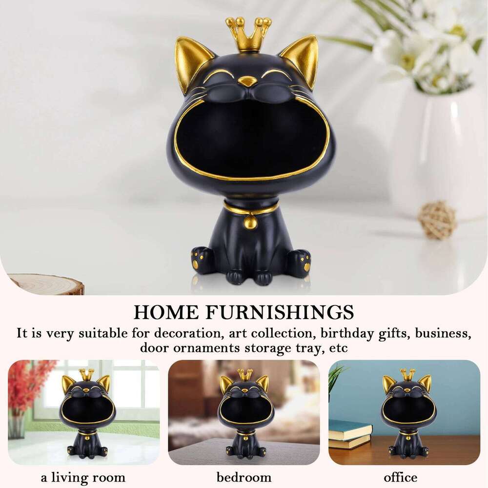 Laughing Resin Lucky Decoration Creative Big Mouths Cat Statue Cute Desktop Storage Accessories S260204