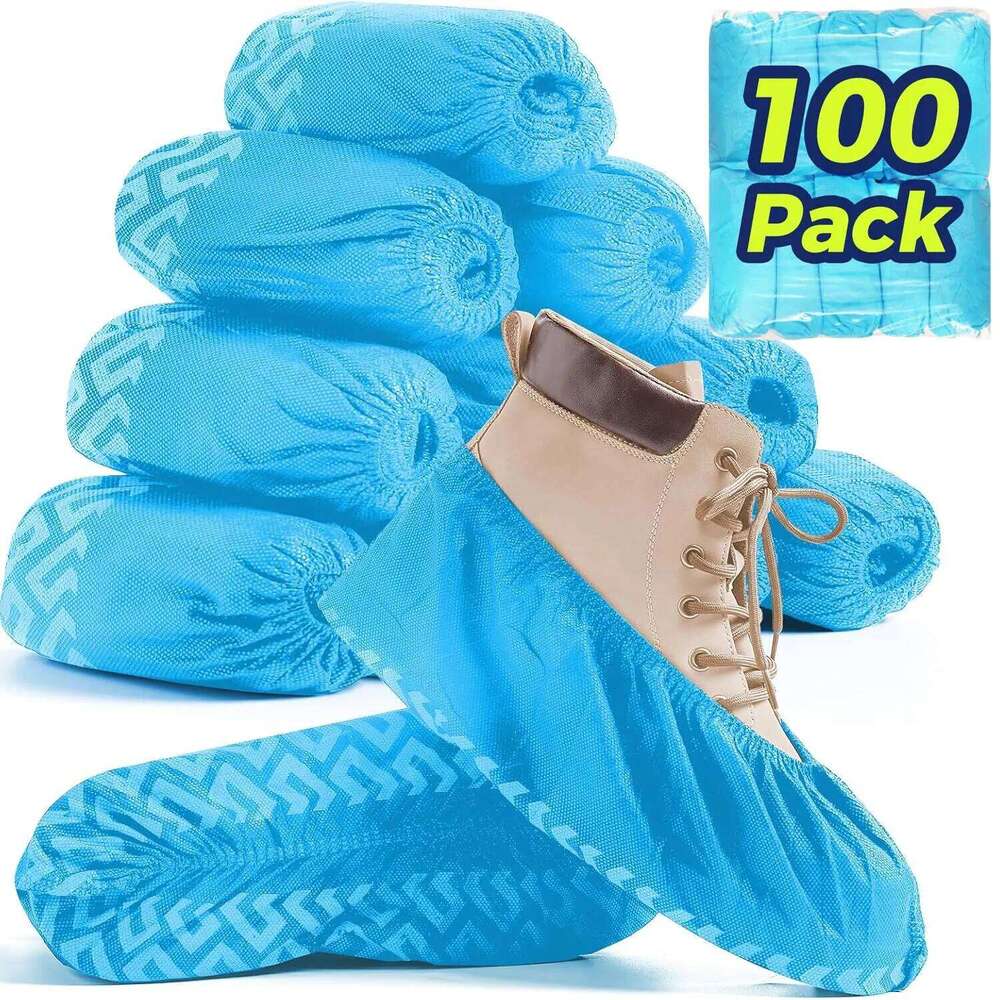 100Pack Shoe Disposable Non-Slip Black Non-Woven Fabric Covers for Indoors Breathable Slip Resistant Durable Boot S260204