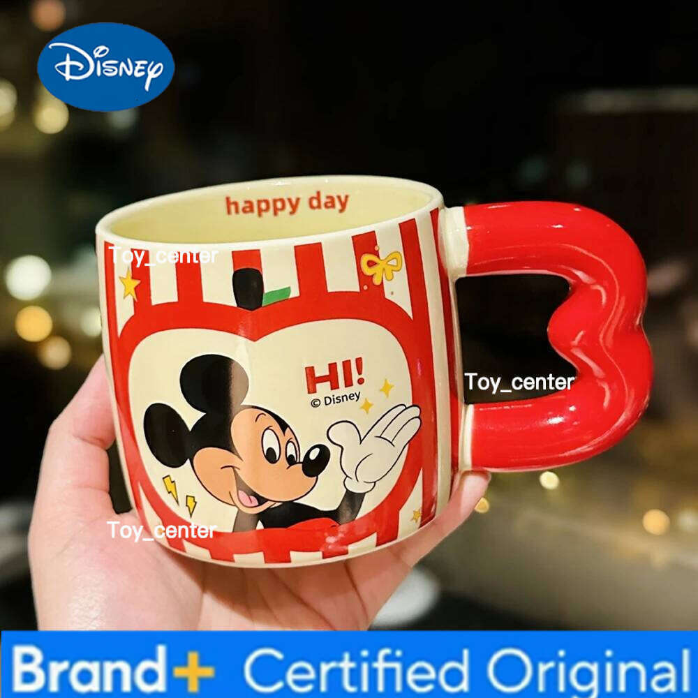 Disney Mickey Mouse Ceramic Mug Creative Striped Heart-shaped Handle Water Cups Home Kitchen Drinkware Office Coffee Milk Mugs H260205