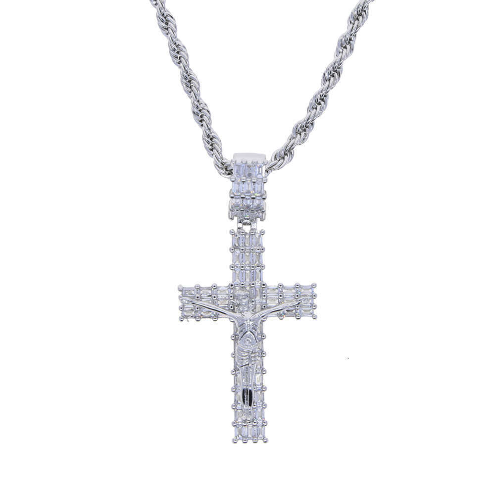 Trade New gold silver Cross Zircon & Pendant European and American Fashion Trend Men's Necklace