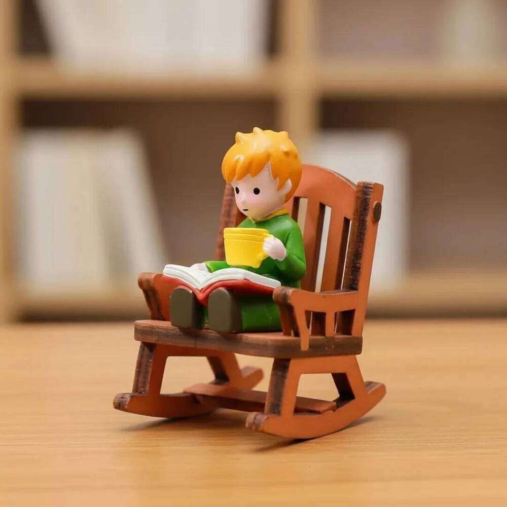 Fairy Tale Prince Rocking Chair Reading Figurine Cute Miniature Desktop Ornament for Home Office Shelf Dreamy Gift For Children S260204