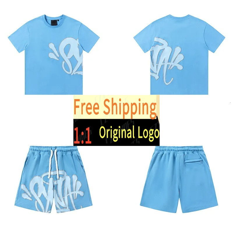 Synaword T-Shirts Synaworlds Shorts High Street Hip Hop Foam Letter Printed Polo Short Sleeve Shirt Shorts Suit Men Womens Fashion Casual Sports Tracksuit yeclo02