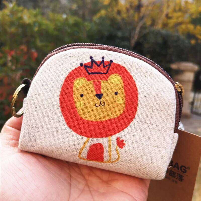 Cute Animal Canvas Coin Purse Short Shell Wallet Women Key Card Bag Kids Cartoon Lionmouse Fox Bear Dinosaur Small Change Purses Z260205