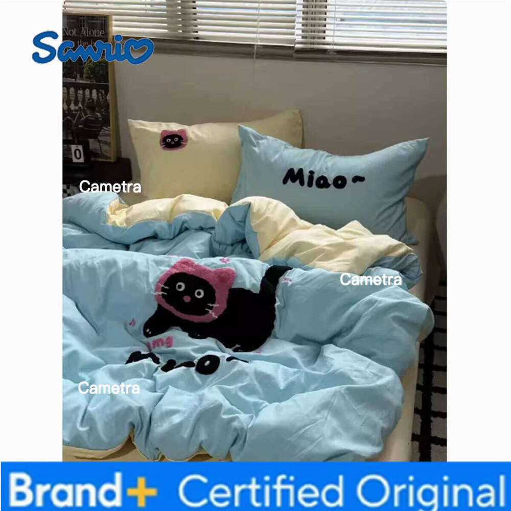 Sanrio INS Cute Cat Style Bedding Sets Ruffle Bow Quilt Romantic Bedclothes Decor Woman Girls Bedroom Duvet Cover 4pcs H260205