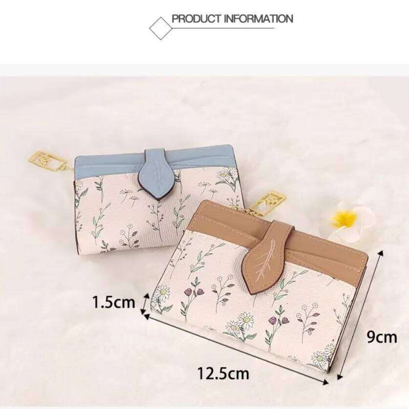 Small Flowers Bag Hasp Thin PU Leather Short Multi Card Zipper Wallet for Women Girl Z260205