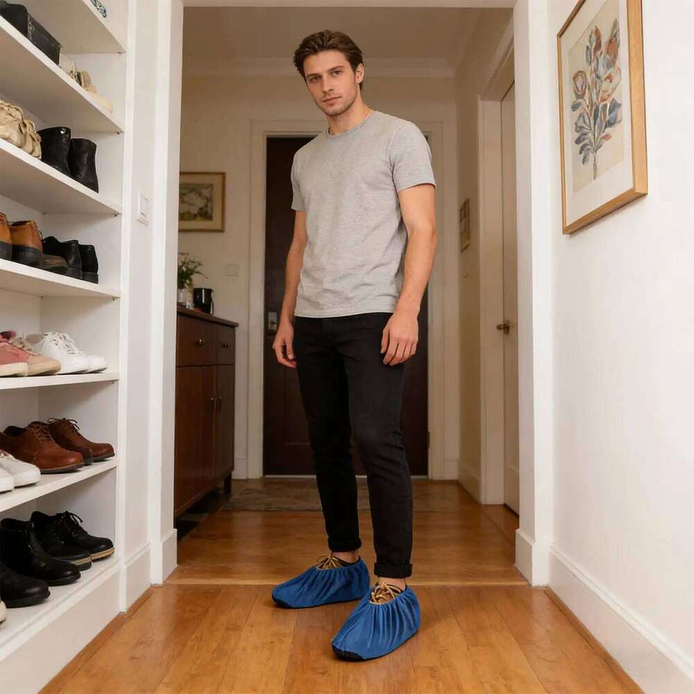 1 pair Washable Shoe Reusable Non-slip Foot Cover Indoor Padded Overshoes Soft Shield Fabric Boot Covers Dust Barrier S260204