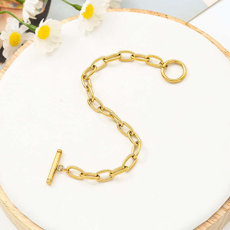 New Fashion Simple Cross Paperclip Stainless Steel Bracelet for Women Vintage Gold OT Buckle Exquisite Versatile Jewelry