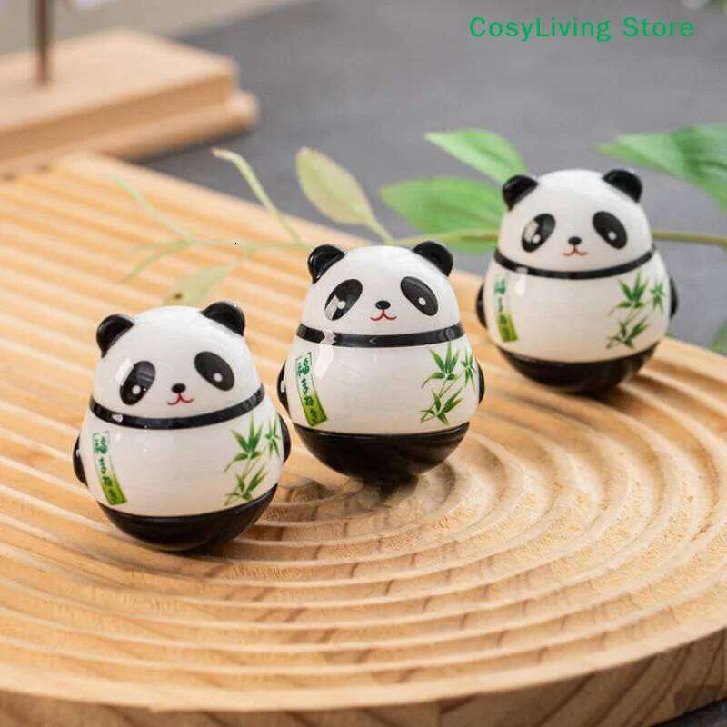 Doll Japanese Ceramic Crafts Panda Tumbler Toy Lucky Charm Fortune Ornament Landscape Home Office & Desk Decor