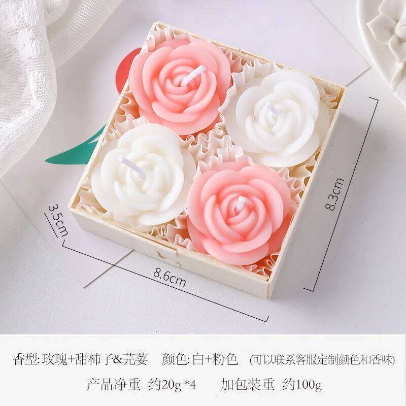 4pc/box Pink Purple Rose Box, Romantic Gift And Souvenir, Artificial Flower Scented Candle S260204