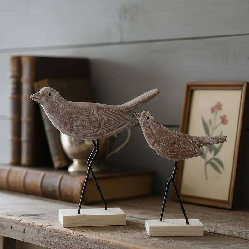 Retro Wood Craftsmanship Bird Ornament Living Room Entrance Window Wedding Decoration Home Accessories Figurine S260204