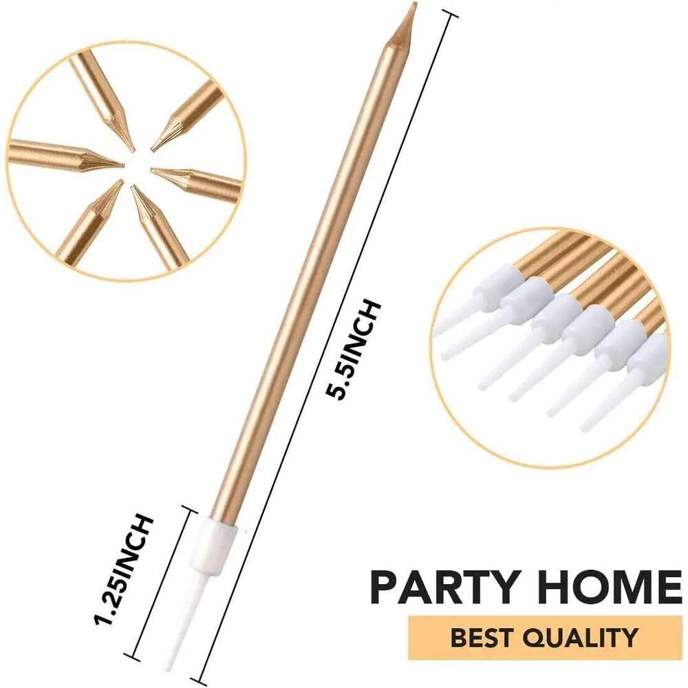 30pcs Count Party Long Thin Cake Metallic Candles in Holders for Birthday Cakes Cupcake, Champagne Gold S260204