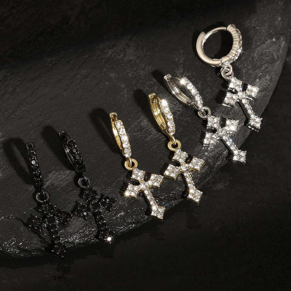 New Zircon Inlaid Cross Studs for Men Women, Niche Design with a Sense of Sophistication, European and American Hip-Hop Trendy Earrings - view 6