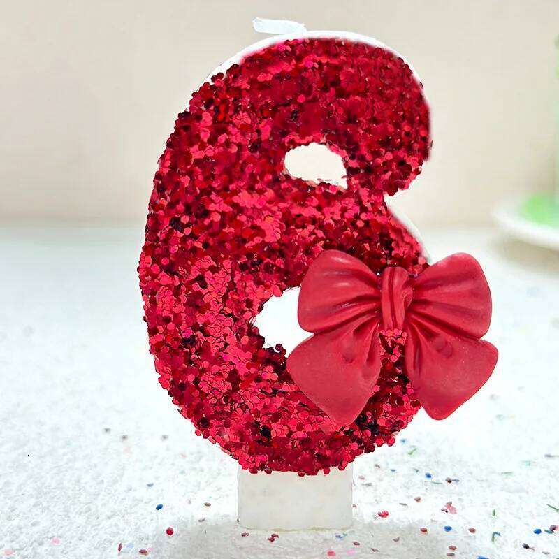 1pcs number 0-9 Girl's Heart, Red Bow candles, Birthday, Year One, Children's Coming of Age, Proposal, Anniversary Party candles S260204