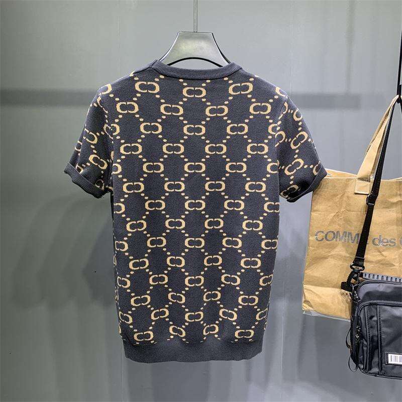 Men's Short Letter Jacquard High-End Autumn Winter Base Layer Top Youth Knitted Sweater Thickened Half Sleeve