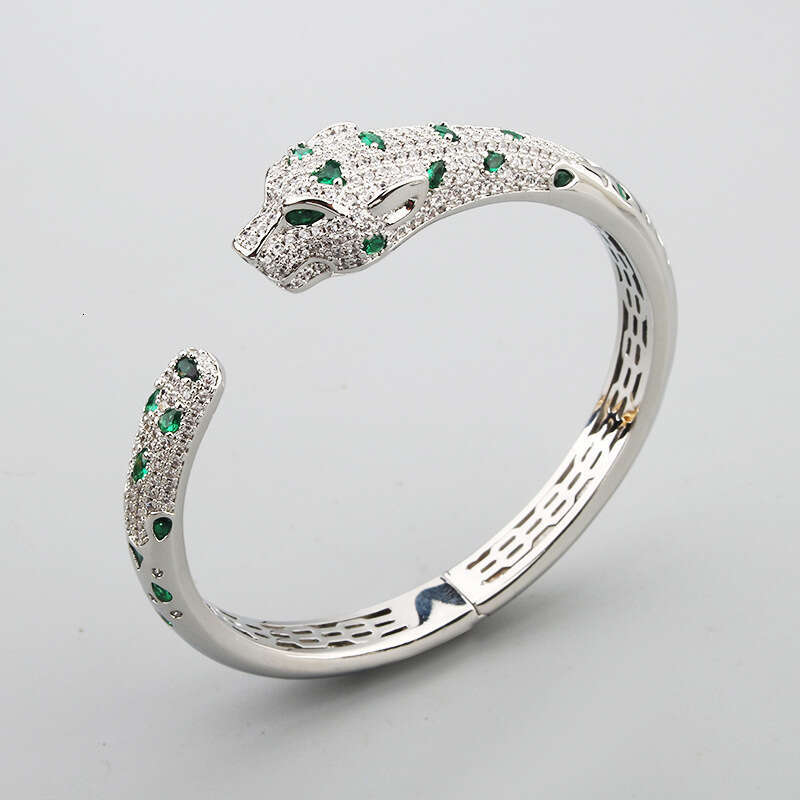 European and American Style Exaggerated Light Luxury Temperament Inlaid Colorful Zircon Popular Women's Open Leopard Head Bracelet
