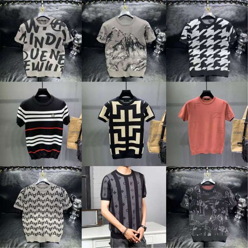 Men's Short Letter Jacquard High-End Autumn Winter Base Layer Top Youth Knitted Sweater Thickened Half Sleeve