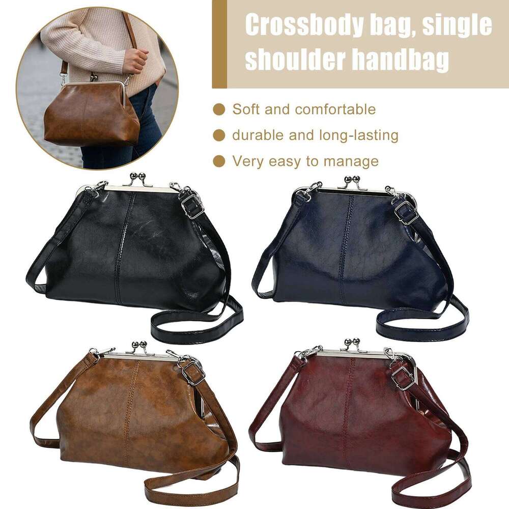Women Girls PU Leather One Crossbody with Adjustable Strap Elegant Kiss Lock Shoulder Bag for School Work Daily Use - view 4