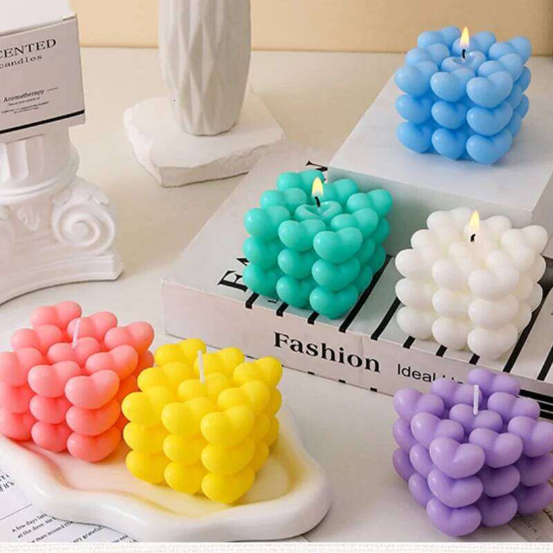 Heart-Shaped Aromatherapy Flame Cube Handmade Candle Valentine'S Day Wedding Proposal Indoor Decoration S260204 3d3