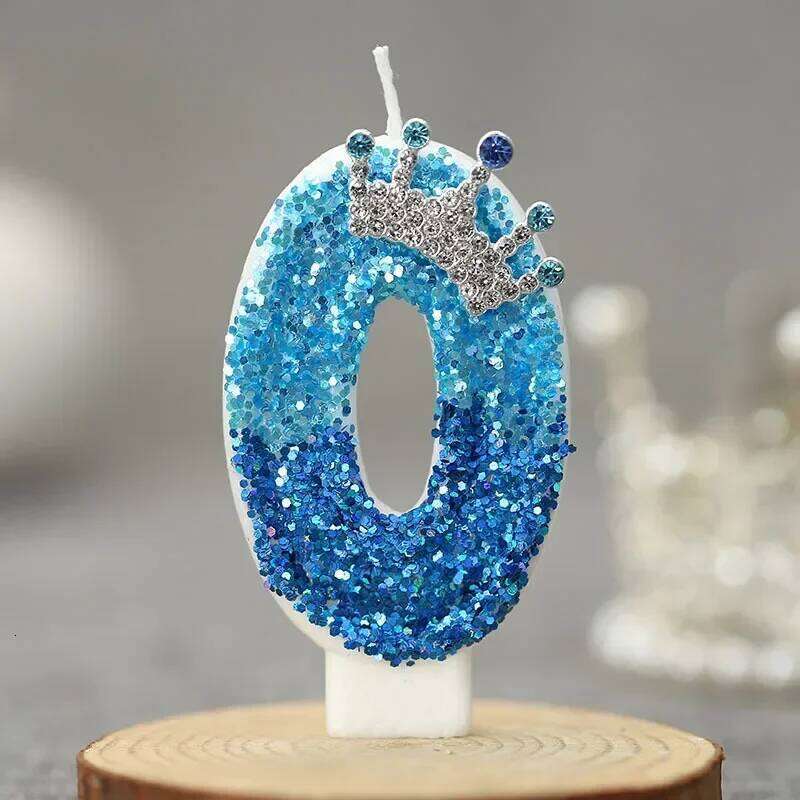 Blue Cake Topper Creative Number 0-9 Candle Princess Crown Girl 1st Happy Birthday Party Decoration S260204