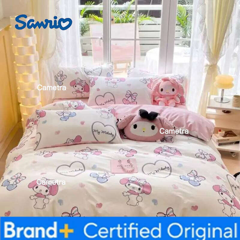 Sanrio 1.2-1.5m New Cartoon Pure Of Four Pieces My Melody All Cotton Set High-End Bed Sheet Quilt Cover H260205