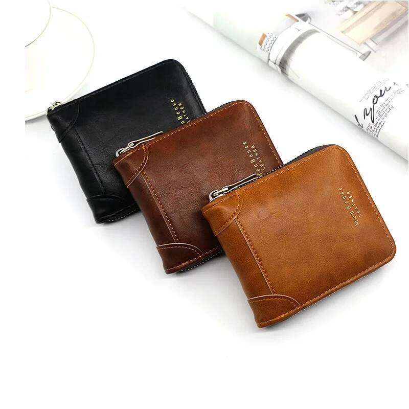 Short Small Zipper Wallet for Men Male Vintage Fashion Casual PU Leather Card Holder With Coin Pocket Coffee Black Brown Z260205