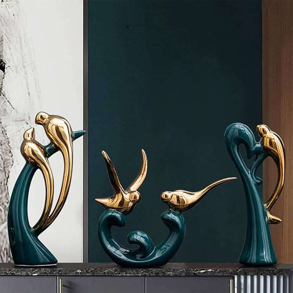 Nordic Ceramic Couple Birds Statues Modern Art Sculpture Valentine's Day Ornament for Living Room Entrance Tea Table Decoration S260204
