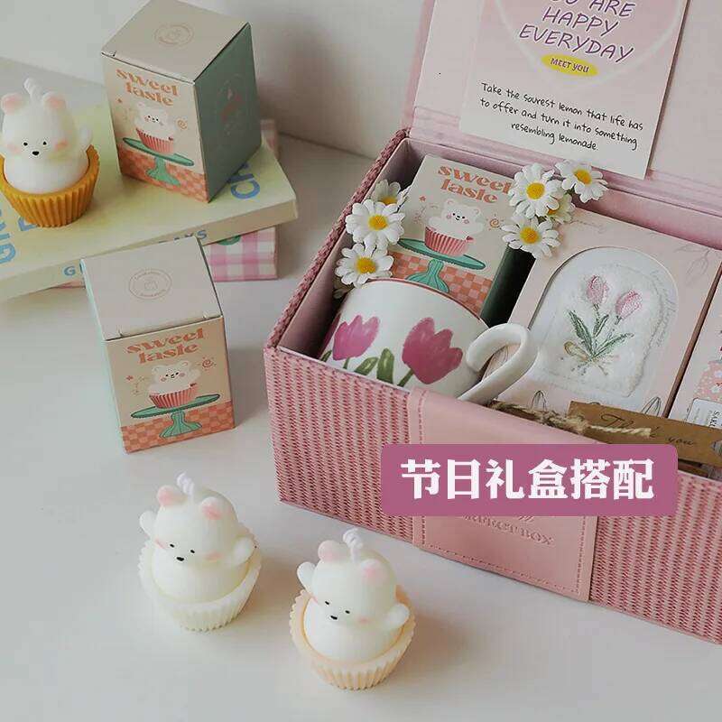 Cute Creative Simulation Teddy Bear Cake Aromatherapy Candle Diy Handmade Fragrance Cartoon Decoration Christmas Birthday Gift S260204