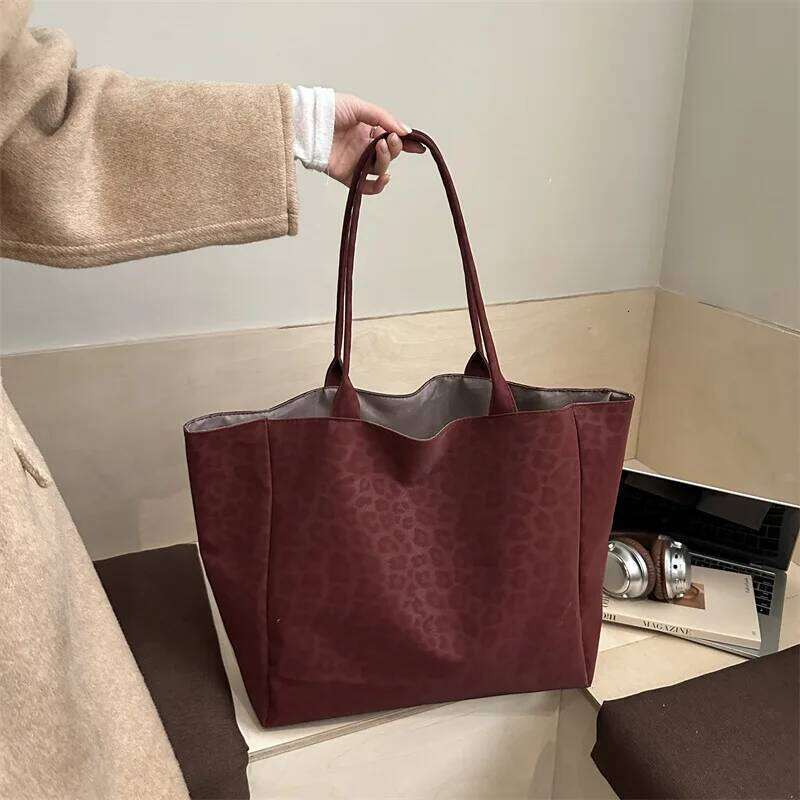 Leopard Print Vintage Suede Top Handle Texture Simple Shoulder Bag Large Capacity Women Casual Tote Versatile Storage Bags Y260204