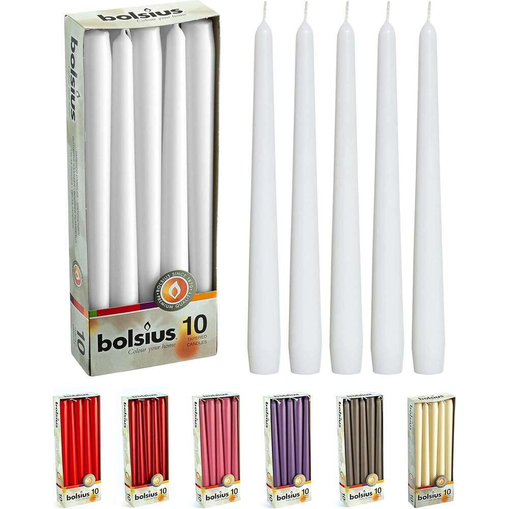 BOLSIUS Unscented Inch Dinner Candles, 10 Pack - 8 Hour European Quality Smokeless Dripless Taper Candles for Home Dcor S260204