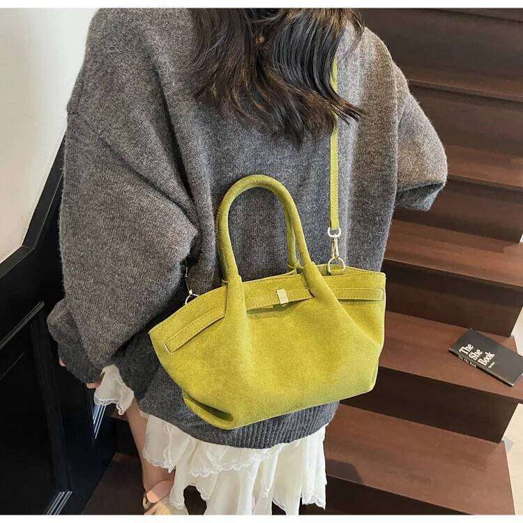 Matte Leather Suede Tote Handbags for Women Large Capacity Retro Shoulder Bag Fall Winter Belt Design Female Crossbody Bags Y260204