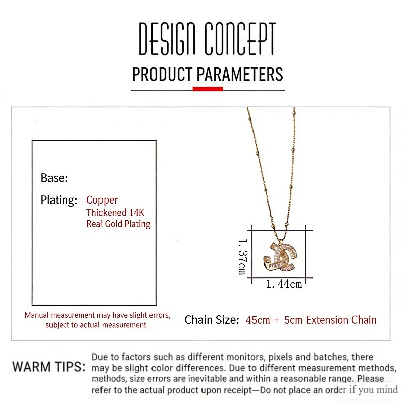 Necklaces for Women Double C Zircon Pendant Adjustable Chain Minimalist Shiny Fashion Jewelry Versatile Daily Wear Gift