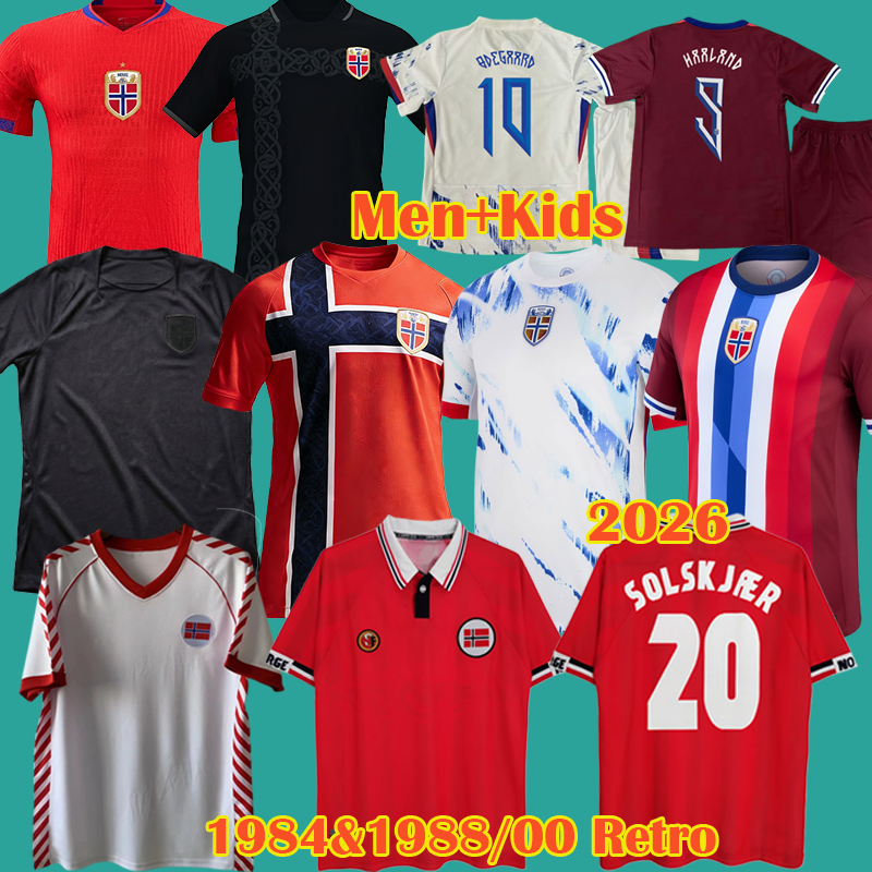 2026 Norway World Cup Soccer Jersey Haaland Odegaard STRAND LARSEN sorloth BERG AJER NUSA 24 25 SOLSKJAER 1998 2000 Vintage Norway football shirt Retro 1984 Kids Tops