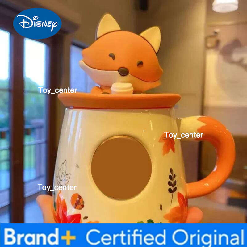 Disney New maple leaf forest autumn rabbit cute fox squirrel acorn ceramic cup set coffee with lid fall mug H260205