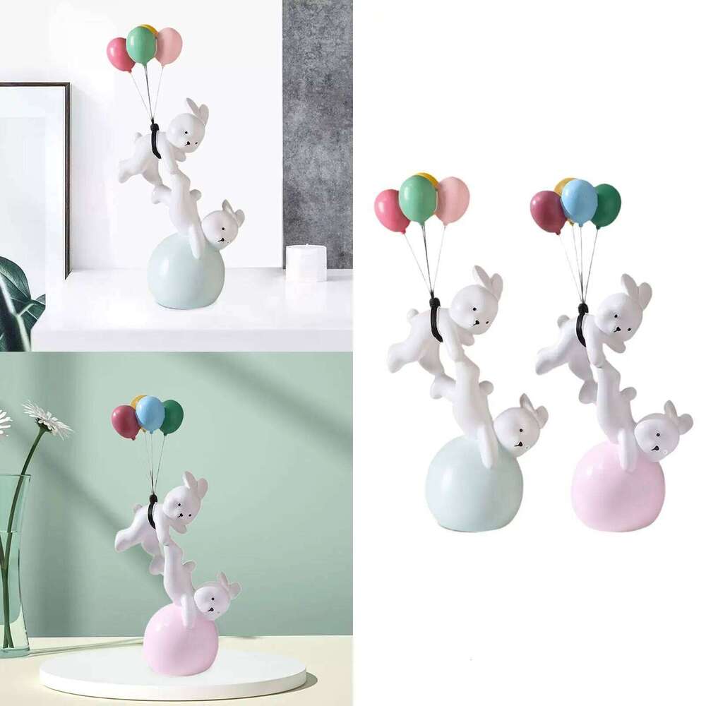 Balloon Figurine, Creative Resin Flying Bunny Figure Sculpture Ornaments for Bedroom, Living Room, Desktop, Bookshelf S260204